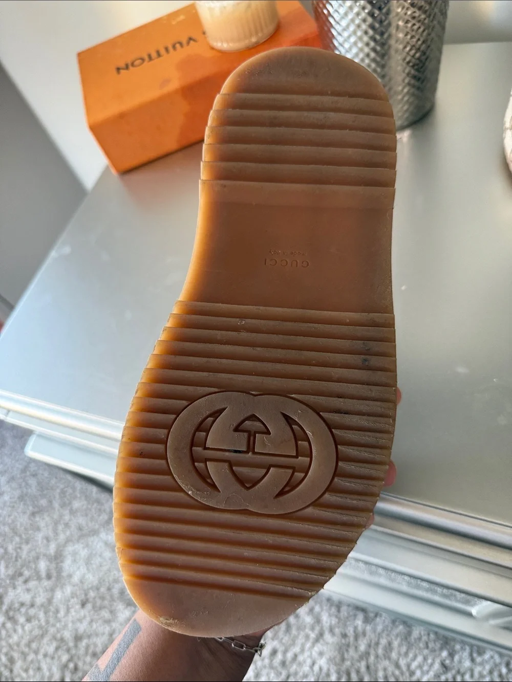 Gucci Brown and Beige GG Canvas Platform Slides